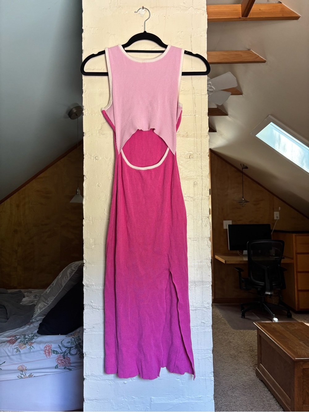 Women’s Sleeveless Pink Cutout Bodycon Midi Dress